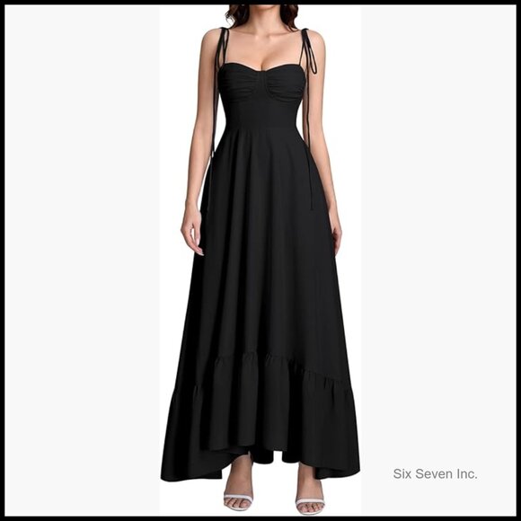 Dresses & Skirts - Spaghetti Strap Smocked Back Maxi Dress Flowy A-Line Ruffle Beach Wedding Guest